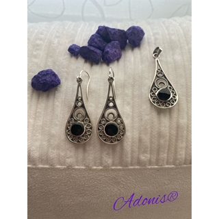 Pendientes en plata y azabache B292 PG - Imagen 2
