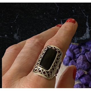 Sortija plata y azabache - Imagen 1